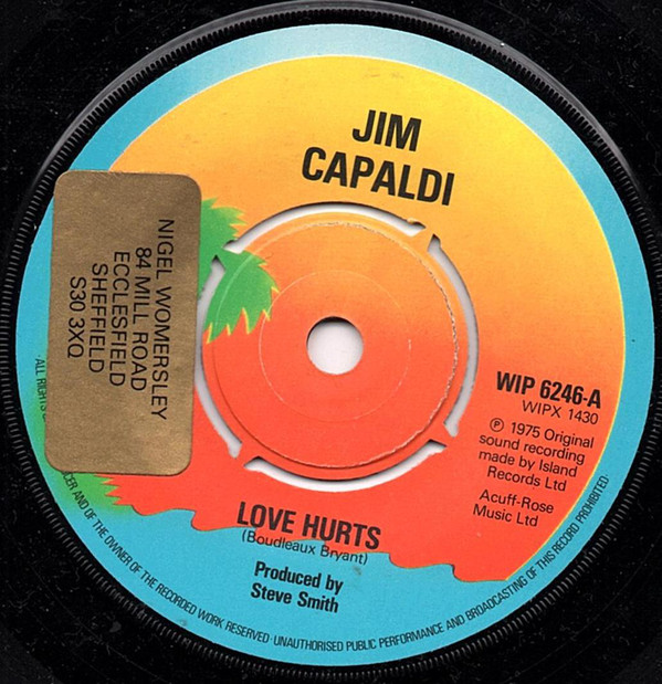 Jim Capaldi - Love Hurts - Used Vinyl Record 7" image 1