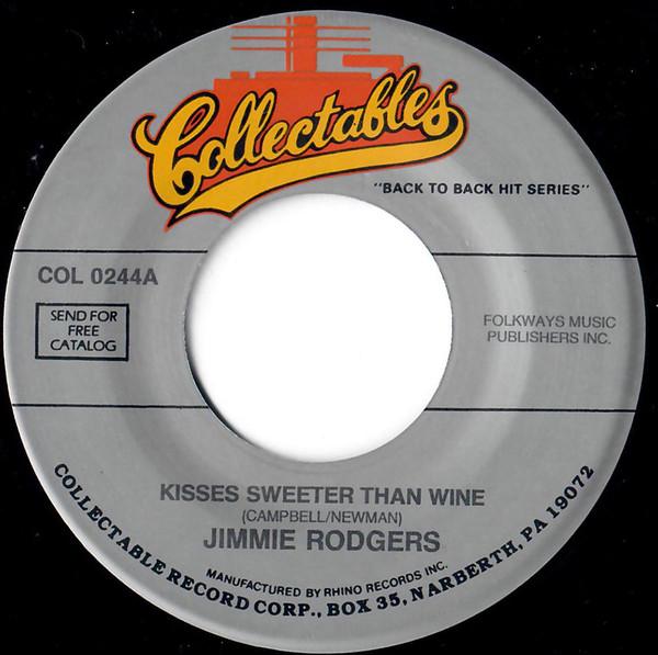Jimmie Rodgers - Kisses Sweeter Than Wine - Used Vinyl Record 7" image 1