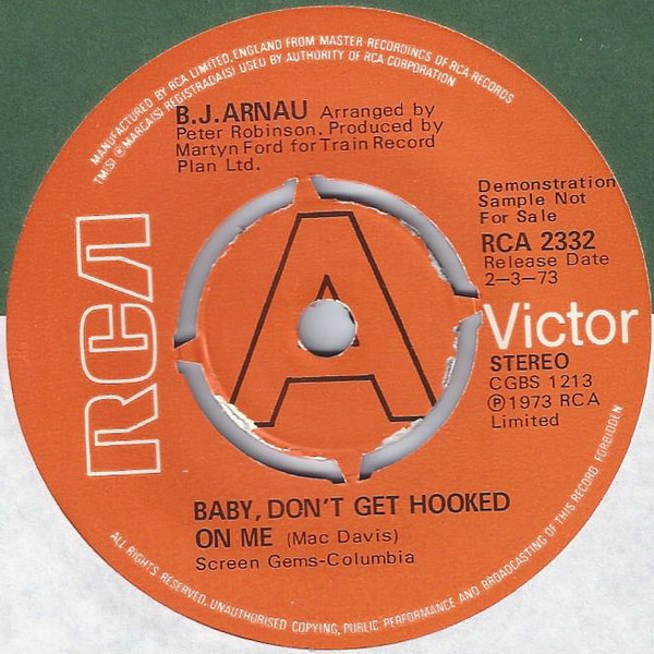 BJ Arnau - Baby, Don't Get Hooked On Me - Used Vinyl Record 7" image 1