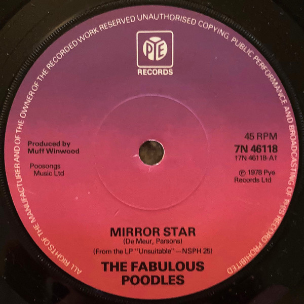 Fabulous Poodles - Mirror Star - Used Vinyl Record 7" image 1