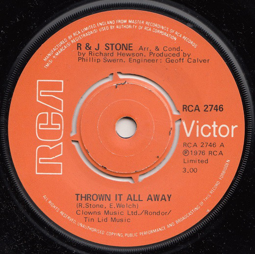 R & J Stone - Thrown It All Away - Used Vinyl Record 7" image 1