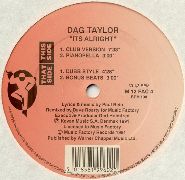 Dag Taylor - It's Alright - Used Vinyl Record 12" image 1