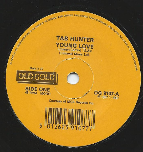 Tab Hunter - Young Love / Red Sails In The Sunset - Used Vinyl Record image 1