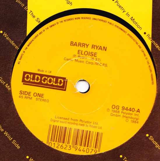 Barry Ryan - Eloise / Spiders And Snakes - Used Vinyl Record 7" image 1