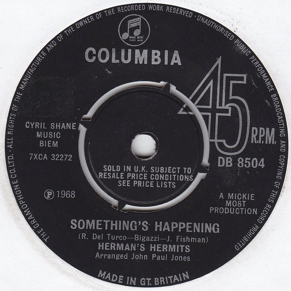 Herman's Hermits - Something's Happening - Used Vinyl Record 7" image 1