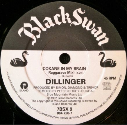 Dillinger - Cokane In My Brain (Raggarave Mix) - Used Vinyl Record 7" image 1