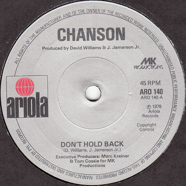 Chanson - Don't Hold Back - Used Vinyl Record 7" image 1