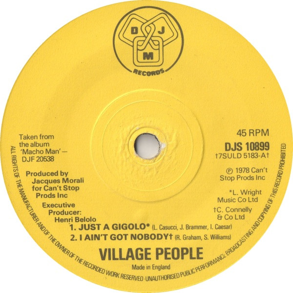 Village People - Just A Gigolo / I Ain't Got Nobody - Used Vinyl Recor image 1