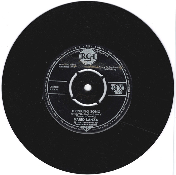 Mario Lanza - Drinking Song - Used Vinyl Record 7" image 1