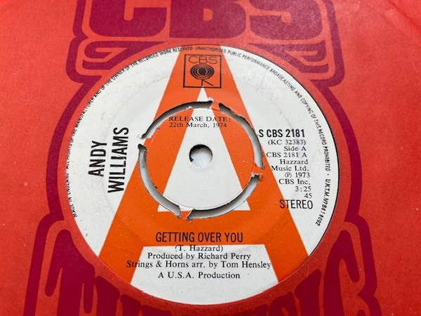 Andy Williams - Getting Over You - Used Vinyl Record 7" image 1
