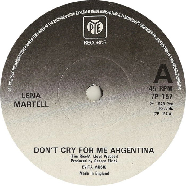 Lena Martell - Don't Cry For Me Argentina - Used Vinyl Record 7" image 1