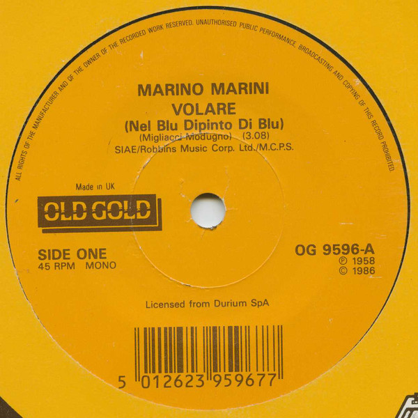 Marino Marini - Volare (Nel Blu Dipinto Di Blu) - Used Vinyl Record 7" image 1