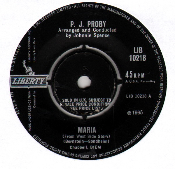P.J. Proby - Maria - Used Vinyl Record 7" image 1