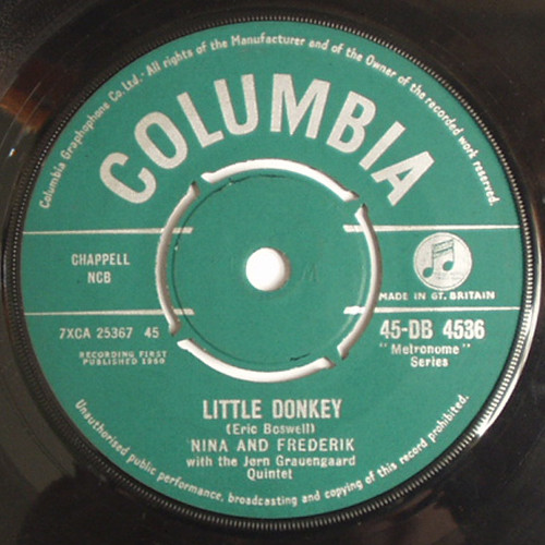 Nina & Frederik - Little Donkey - Used Vinyl Record 7" image 1