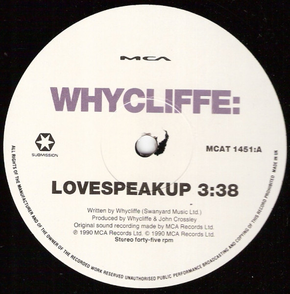 Whycliffe - Love Speak Up / Rough Side - Used Vinyl Record 12" image 1