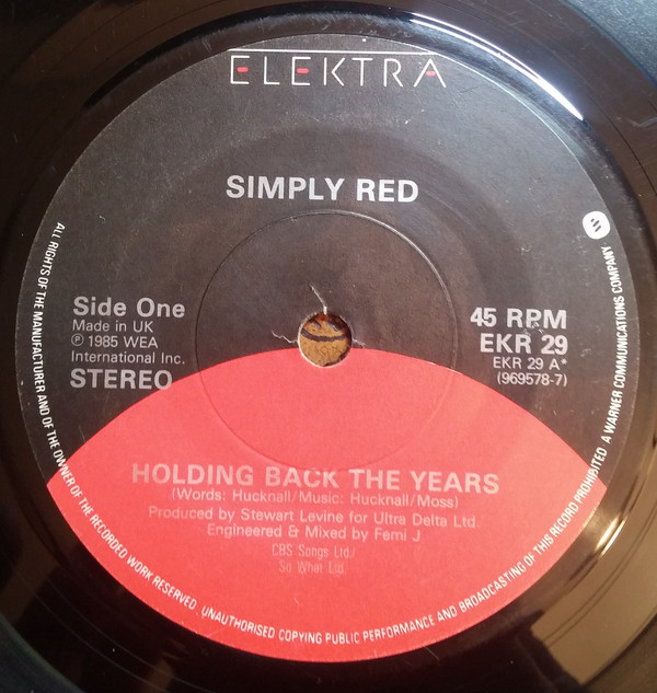 Simply Red - Holding Back The Years - Used Vinyl Record 7" image 1