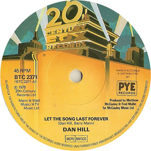 Dan Hill - Let The Song Last Forever - Used Vinyl Record 7" image 1