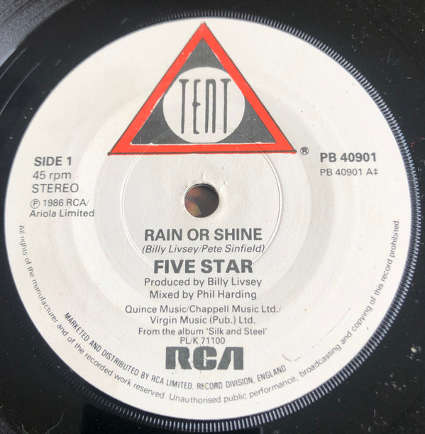 Five Star - Rain Or Shine - Used Vinyl Record 7" image 1